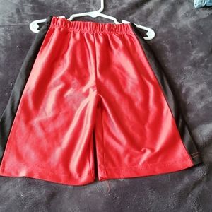 Red with black stripe gym shorts